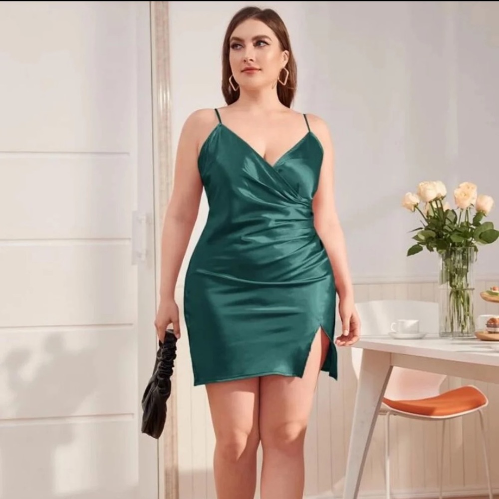 Emerald green satin dress plus size
